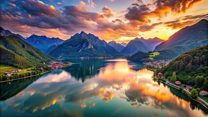 Obraz premium Drone Panorama of Lake Idro, Italian Alps - Epic Low Light