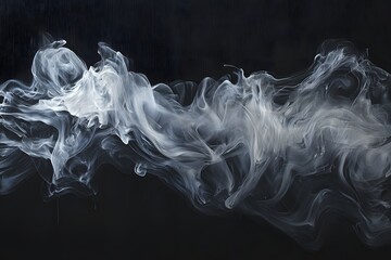 Fototapeta premium Abstract White Smoke Swirling on Black Background Ethereal Fluid Design Element