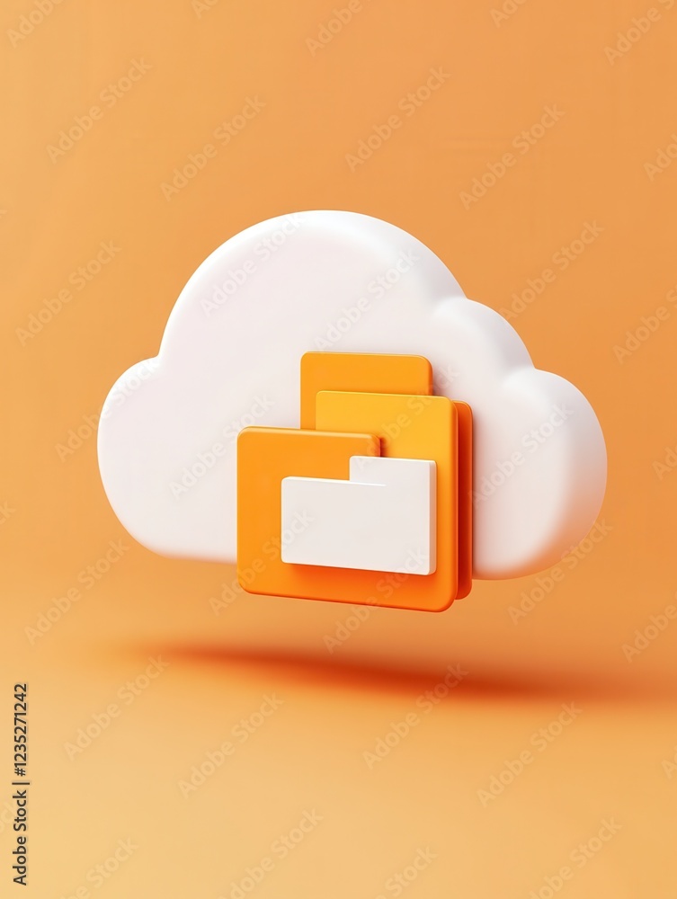 Poster an image of a cloud with a storage icon (e.g., a folder or hard drive) superimposed on it, represent