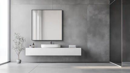 Modern minimalist bathroom design with gray walls and white vanity