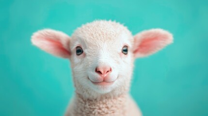 Obraz premium Cute lamb portrait, pastel background, spring