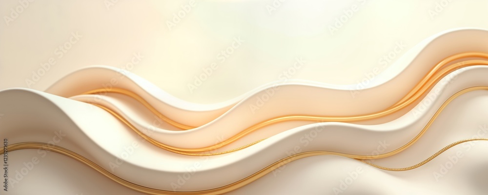 Poster Abstract luxury background design. Smooth flowing lines, waves create soft material effect in light beige, gold. Elegant, sophisticated design. Texture resembles silk satin. Modern wallpaper textile