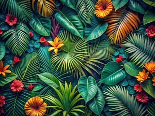 Naklejka premium Drone Shot: Palm Leaf Pattern, Exotic Floral Background