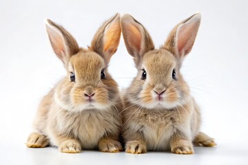 Obraz premium Easter Bunnies Aerial Photography White Background, Two Bunnies, High Resolution