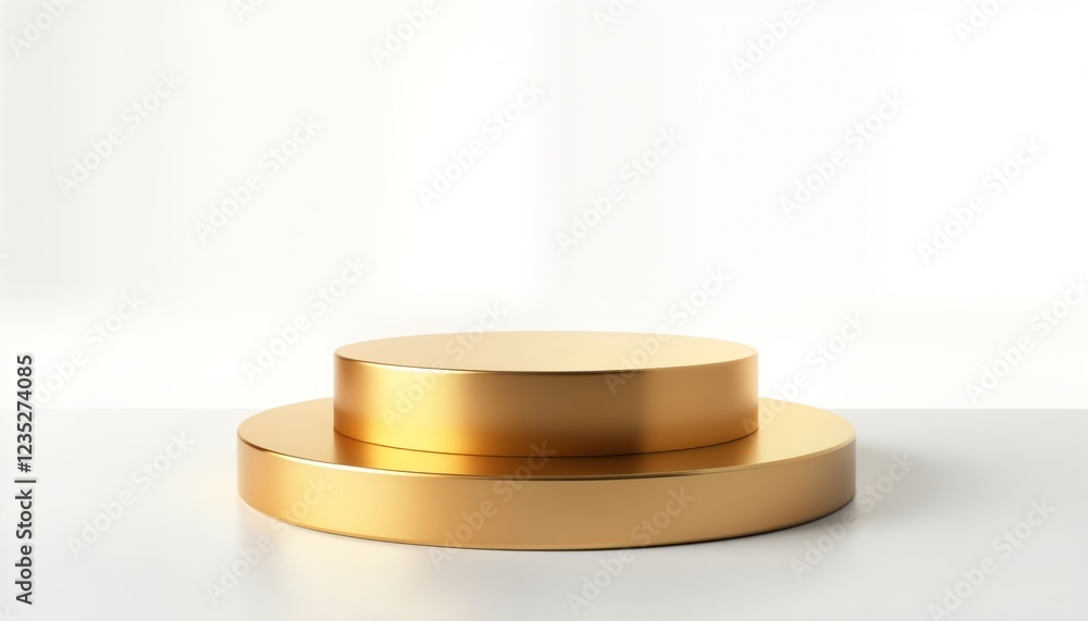 Poster empty round gold podium on white background. luxury design for awards product display. modern, minim