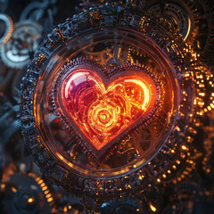  Futuristic Glowing Heart with Cosmic and Mechanical Elements, Sci-Fi Valentine's Day Concept with a Digital and Surreal Aesthetic
