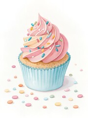 Delicious Pink Cupcake with Sprinkles Sweet Treat Birthday Dessert