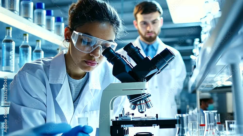 Poster university students actively participating in hands-on bioengineering experiments in a laboratory se