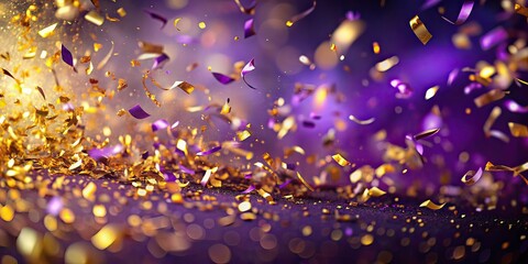 Elegant Purple & Gold Confetti Explosion Background - Minimalist AI Art