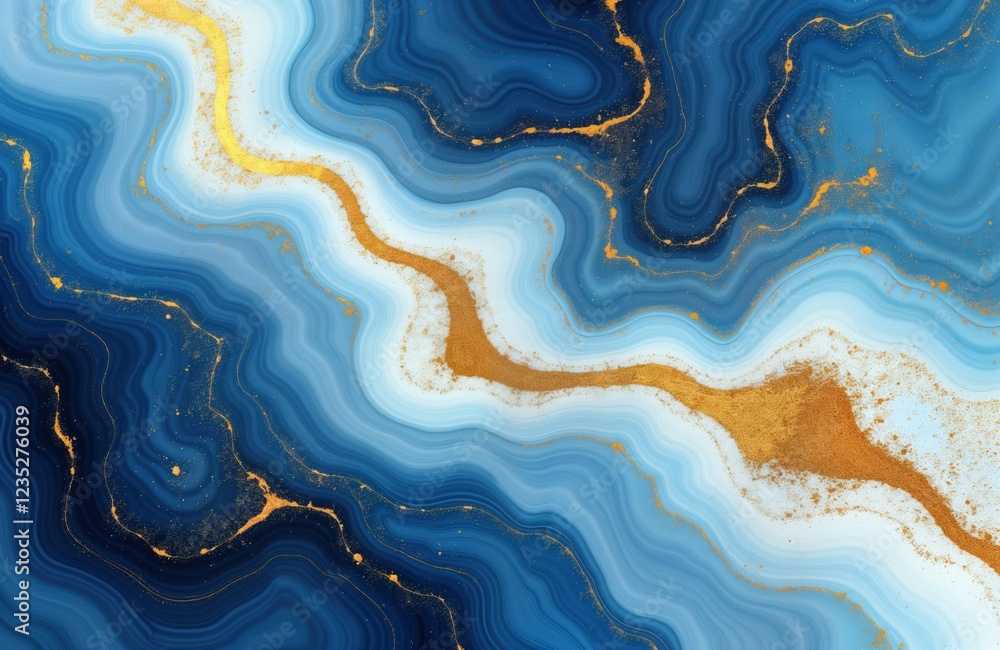 Poster abstract art with blue, gold swirl pattern. liquid marble effect. textured design. stylish backgroun