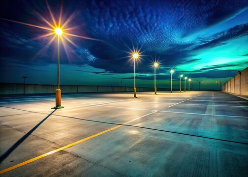 Empty Concrete Parking Lot at Night - AI Photography, Urban Landscape, Night Scene