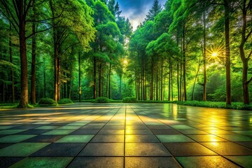 Obraz premium Empty Square Floor Low Light Forest Landscape AI Photo
