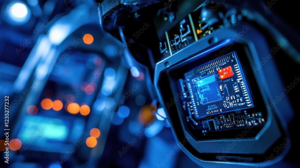 Poster Closeup view of a technological circuit board display