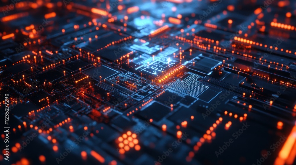 Poster Abstract Futuristic Circuit Board Design Showing Data Flow