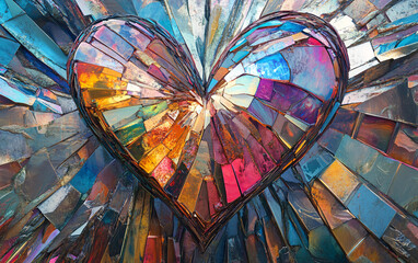 Abstract Geometric Heart with Vibrant Colors, Faceted Crystal Texture, and a Modern Valentine's Day Aesthetic
