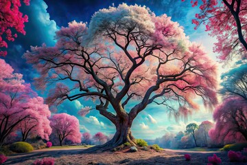 Fantasy Pink-Blue Tree of Desires Landscape Macro