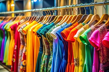 Fototapeta premium Designer Clothes Hangers Fashion Outfits on Display