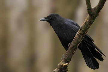 Black Crow Perched on a Branch