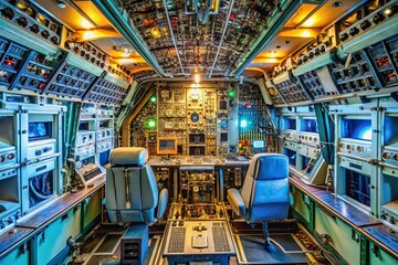Fototapeta premium Disassembled Control Panel Inside the Cabin of an Aircraft