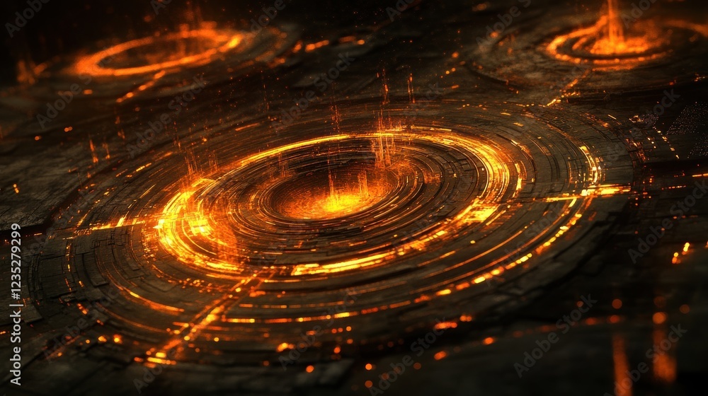 Poster fiery concentric circles glowing abstract design
