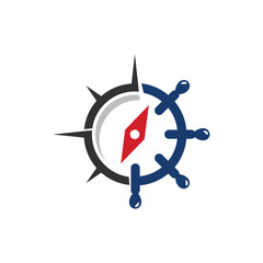 Nautical  logo design template compass,anchor, ship steering wheel vector icon illustration 