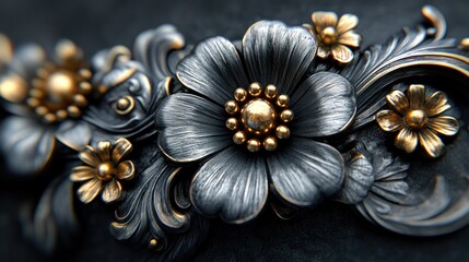 Dark floral metal art, ornate, close-up
