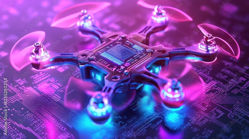 Poster Futuristic Drone on a Circuit Board Display
