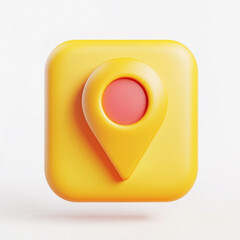 "Simple Yellow Location Pin Icon in 3D Cartoon Design on White Background"