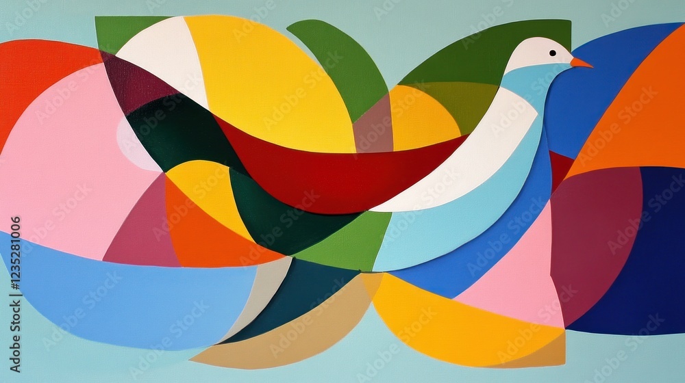 Poster abstract colorful bird artwork featuring geometric shapes