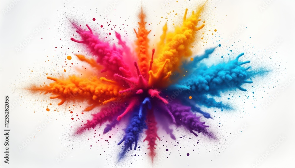 Poster colorful holi powder explosion fills frame. vivid rainbow colors create dynamic burst. generative ai