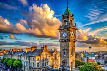 Fototapeta premium Dun Laoghaire Rathdown County Council Dublin's Clock Tower with the Sky Background