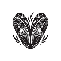 Black Color Mussel silhouette design Vector Illustration, Solid White Background (4).eps