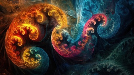 Abstract swirling fiery and icy fractal art