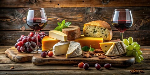 Gourmet Cheese Board with Wine and Grapes - Food Photography