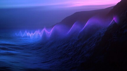 Fototapeta premium Abstract Waveform Over Coastal Cliffs At Dusk