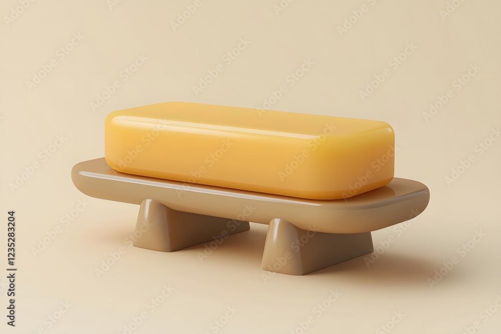 Poster abstract minimalist product display beige stand with yellow block modern design studio shot