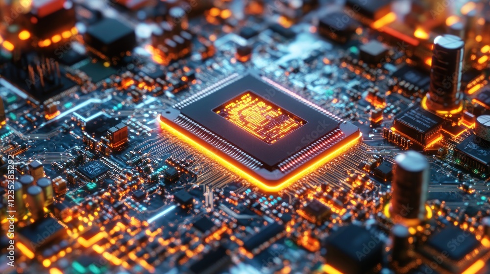 Poster Illuminated Central Processing Unit on Circuit Board