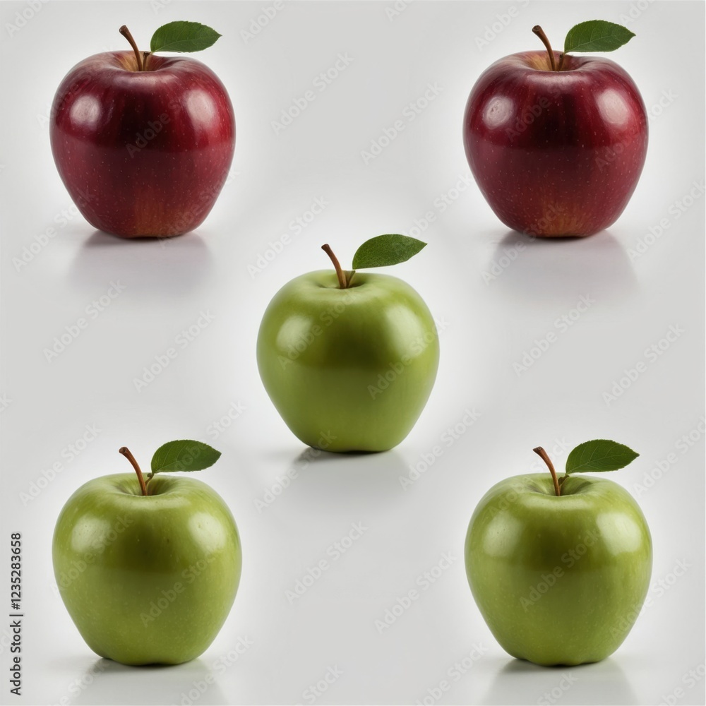 Poster red and green apples arranged in a visually appealing pattern on a white background. a simple, fresh