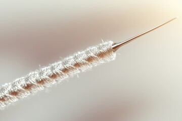 Naklejka premium Close-up view of a sewing needle threading fabric with precision and detail