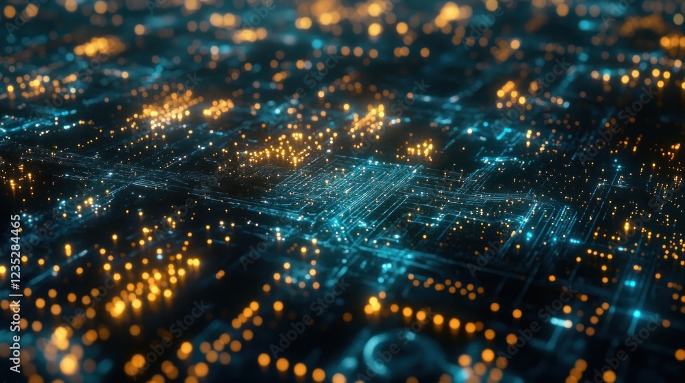 Poster abstract digital network circuitry glowing lights