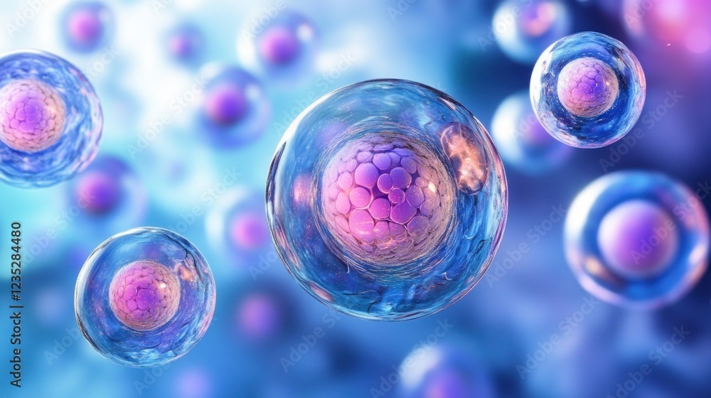 Poster microscopic view of cells undergoing division and growth