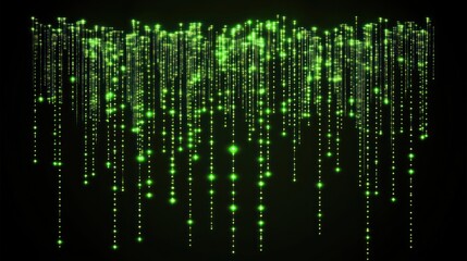 Fototapeta premium Green Light Strings Cascading Downward A Digital Display