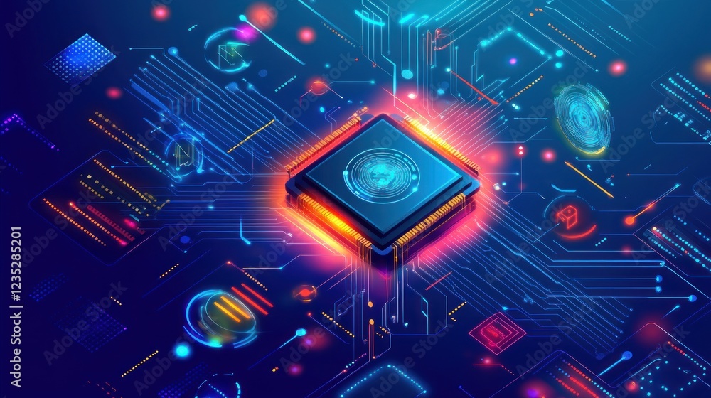 Poster Abstract digital processor showcasing advanced technology