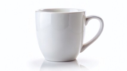 Fototapeta premium Elegant White Ceramic Coffee Mug, Side View, Isolated on White Background - Perfect for Coffee Shop Menu or Branding