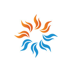 Air Conditioning Logo, HVAC Logo Concept with Fire Heating Cooling Snowflake Conditioning symbol
