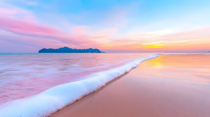 Fototapeta premium Pink sunset beach wave island calm ocean