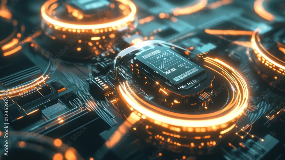 Poster futuristic technology chipset central processing unit