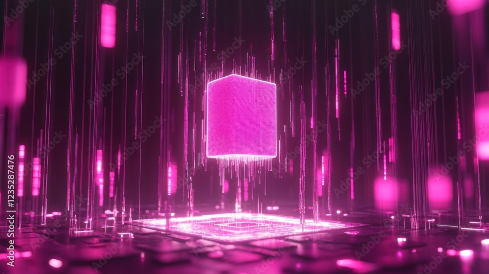 Poster pink digital cube data stream abstract art