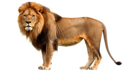 A majestic lion, isolated on a white background