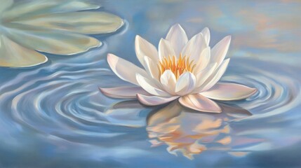 Serene White Water Lily Floating Calmly on Still Water